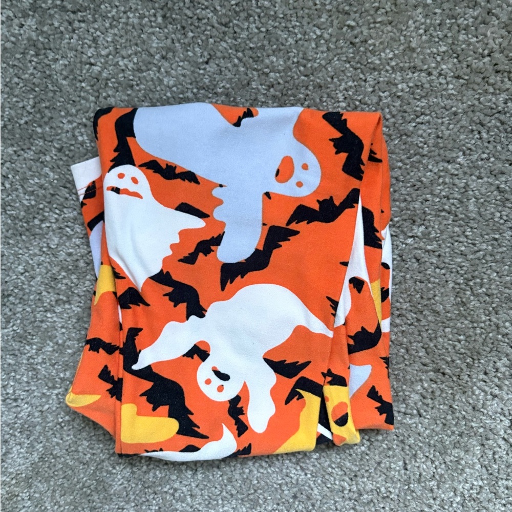 LuLaRoe Tween Leggings in Halloween ghost Orange and Yellow Pattern - Picture 7 of 7